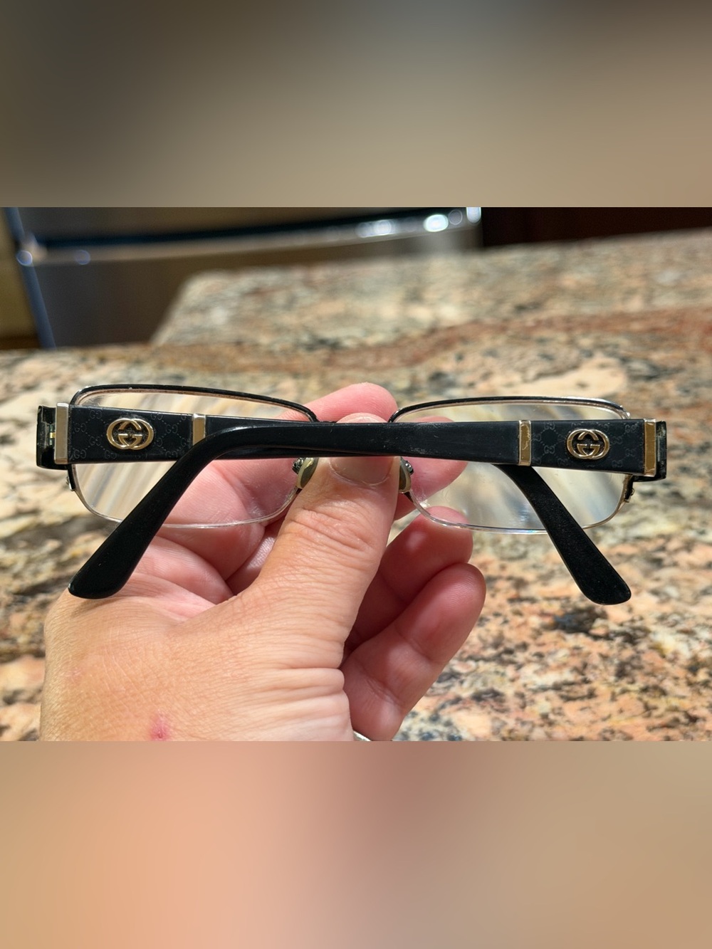 Gucci Black Rimless Rectangular Glasses Interlocking GG-Presciption